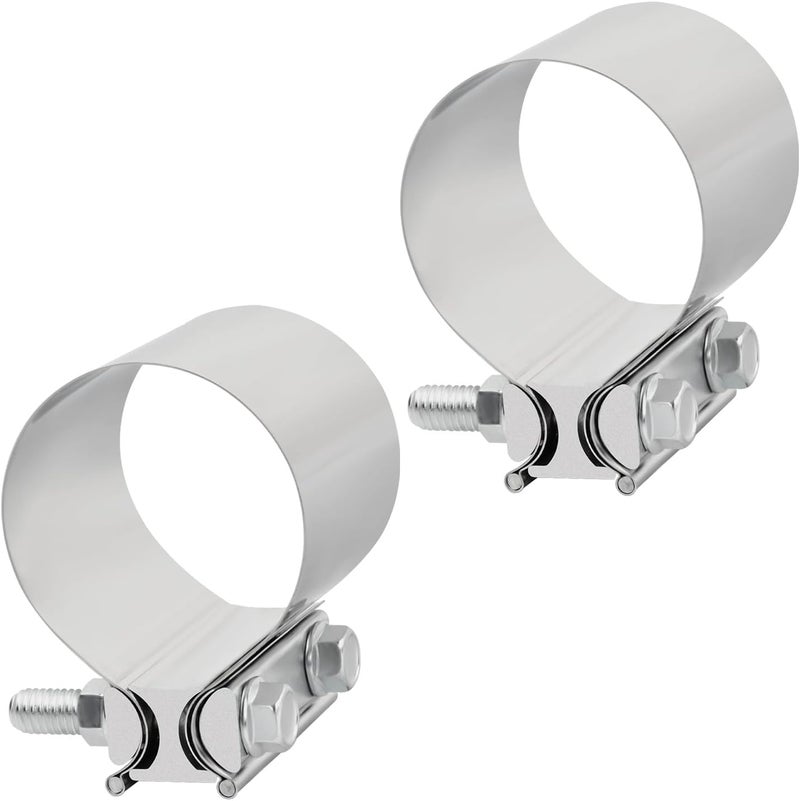 BIGREAT 3'' Inch Exhaust Clamp,3 Inch Butt Joint Exhaust Seal Band Clamp Sleeve Coupler Universal For Exhaust System 2PCS Polished T304 Stainless Steel - Image 1